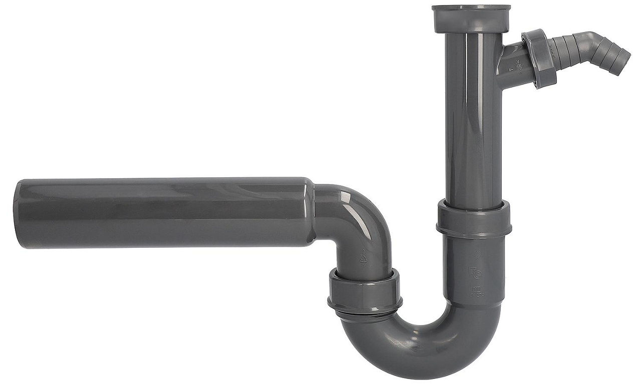 Spülensiphon 11/2" DN 40 mit Schlauchverschraubung "ohne Rosette" aus Rezyklat Spülensiphon 11/2" DN 40 mit Schlauchverschraubung "ohne Rosette" aus Rezyklat