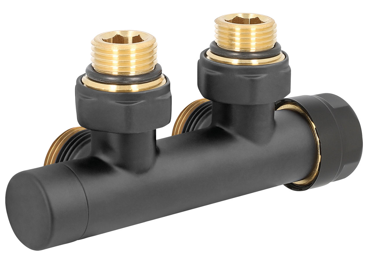 Thermostat-Ventilblock 343NN schwarz DN20 (3/4"), Eckform