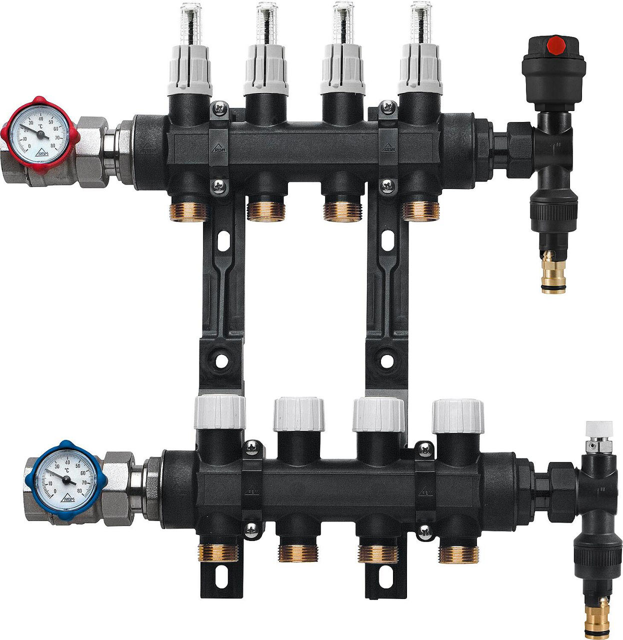 Fußbodenheizungsverteiler DN25 (1") Kunststoff, 7 Heizkreise