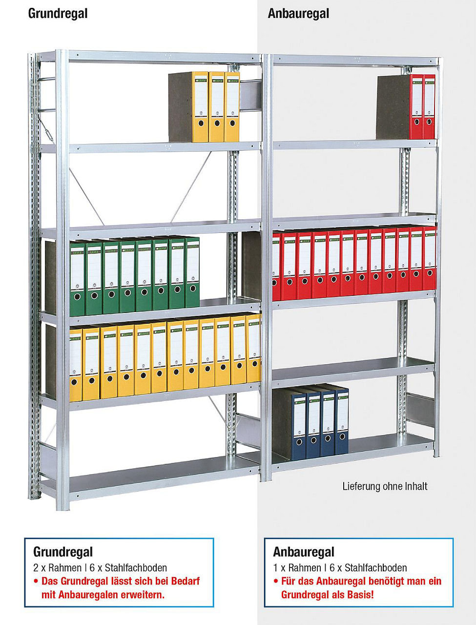 Bürogrundregal BERT mit 5 Ordnerebenen Feldlast 2000Kg 2000x1005x300mm Bürogrundregal BERT mit 5 Ordnerebenen Feldlast 2000Kg 2000x1005x300mm