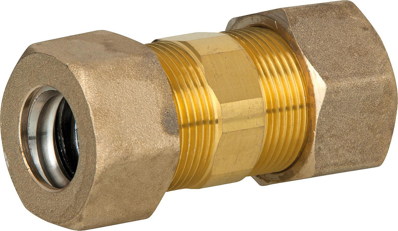 Verschraubung für Spiralrohr DN20 x DN20 Kupplung,Messing,mit Graphit Hochtemepraturdichtung Verschraubung für Spiralrohr DN20 x DN20 Kupplung,Messing,mit Graphit Hochtemepraturdichtung