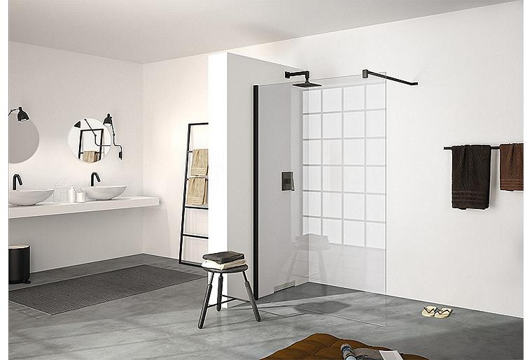Walk-In Glasduschwand Hüppe modular mit Wandprofil-Set, BxHxT:1095-1210x2000x6 mm ETC Black Edition Walk-In Glasduschwand Hüppe modular mit Wandprofil-Set, BxHxT:1095-1210x2000x6 mm ETC Black Edition