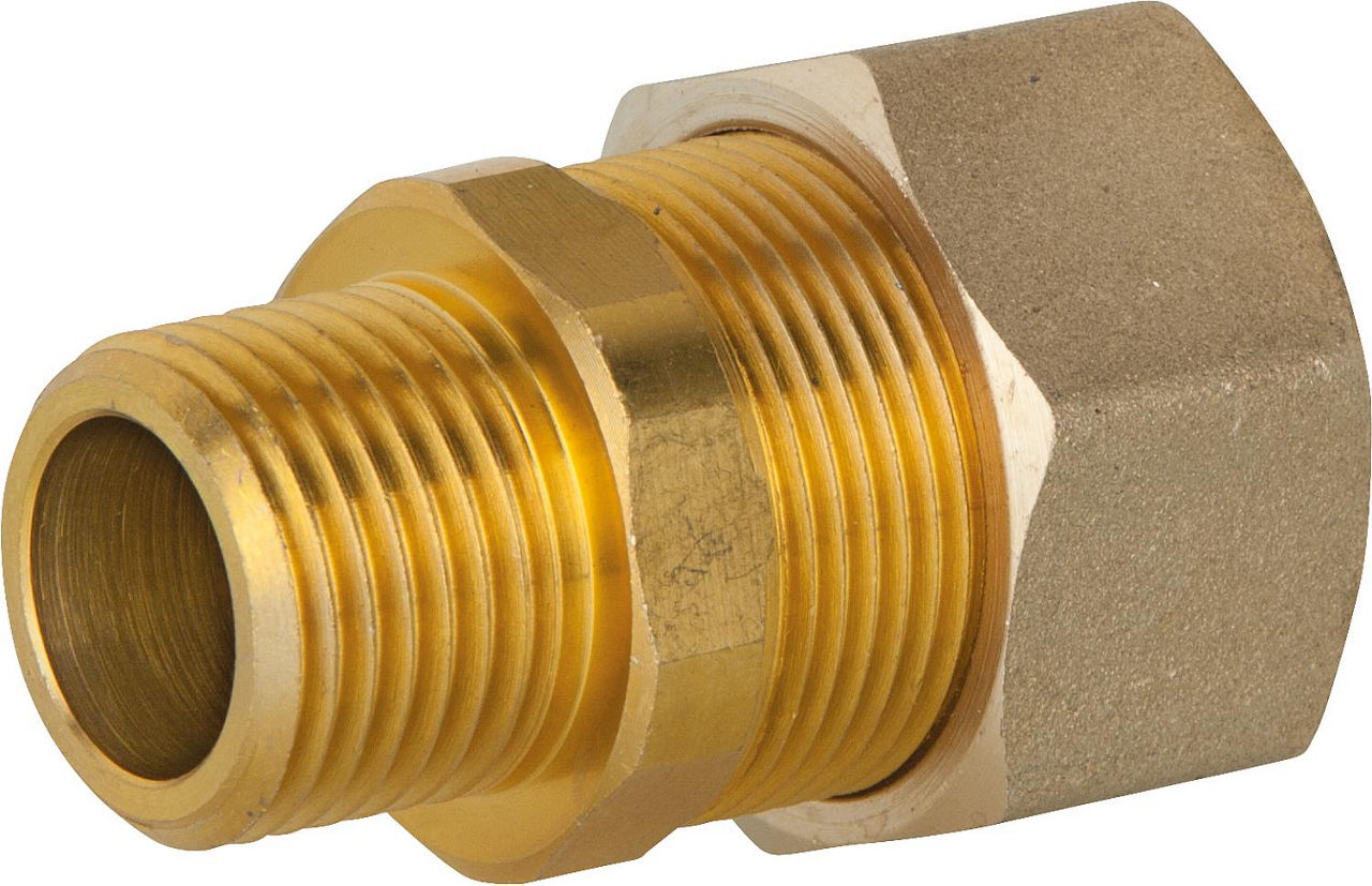 Verschraubung für Spiralrohr DN15 x 1/2"AG, Messing, mit Graphit Hochtemepraturdichtung Verschraubung für Spiralrohr DN15 x 1/2"AG, Messing, mit Graphit Hochtemepraturdichtung