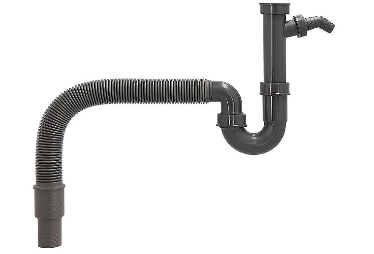 Spülensiphon 11/2" x 40/50mm, Abgangsrohr flexibel mit Schlauchanschluss aus Rezyklat Spülensiphon 11/2" x 40/50mm, Abgangsrohr flexibel mit Schlauchanschluss aus Rezyklat