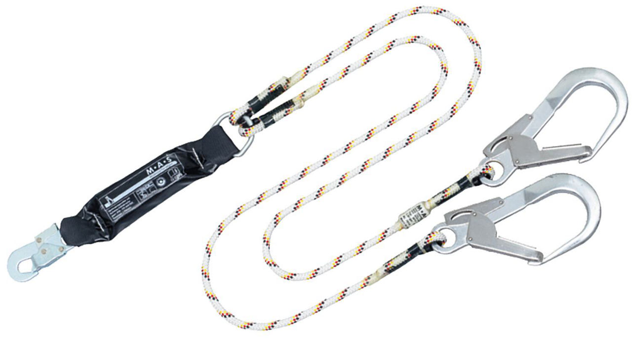 Bandfalldämpfer-Verbindungsmittel Typ BFD-Twin, gepr. n. DIN-EN 354, KERNMANTELSEIL 12 mm - 1,5 m Haken MAS 51 + MAS 65