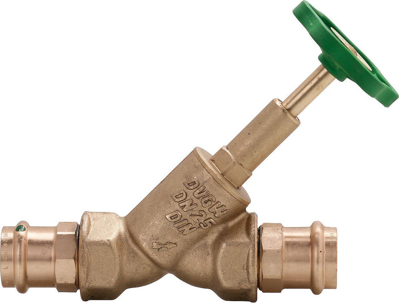 Freistromventil ohne Entleerung, steigende Spindel 1508 Pressanschluss V-Kontur DN15, 15 mm Freistromventil ohne Entleerung, steigende Spindel 1508 Pressanschluss V-Kontur DN15, 15 mm