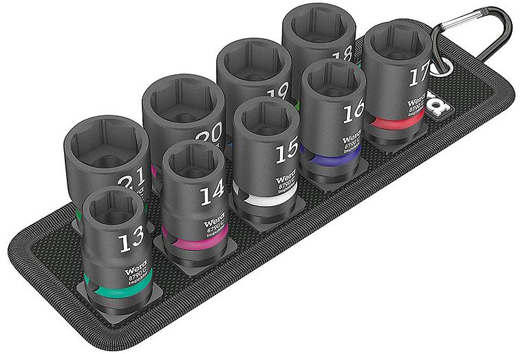 Satz Kraftschraubereinsatz WERA 9-teilig 1/2", 6-kant, SW 13,0 - 21,0, kurz