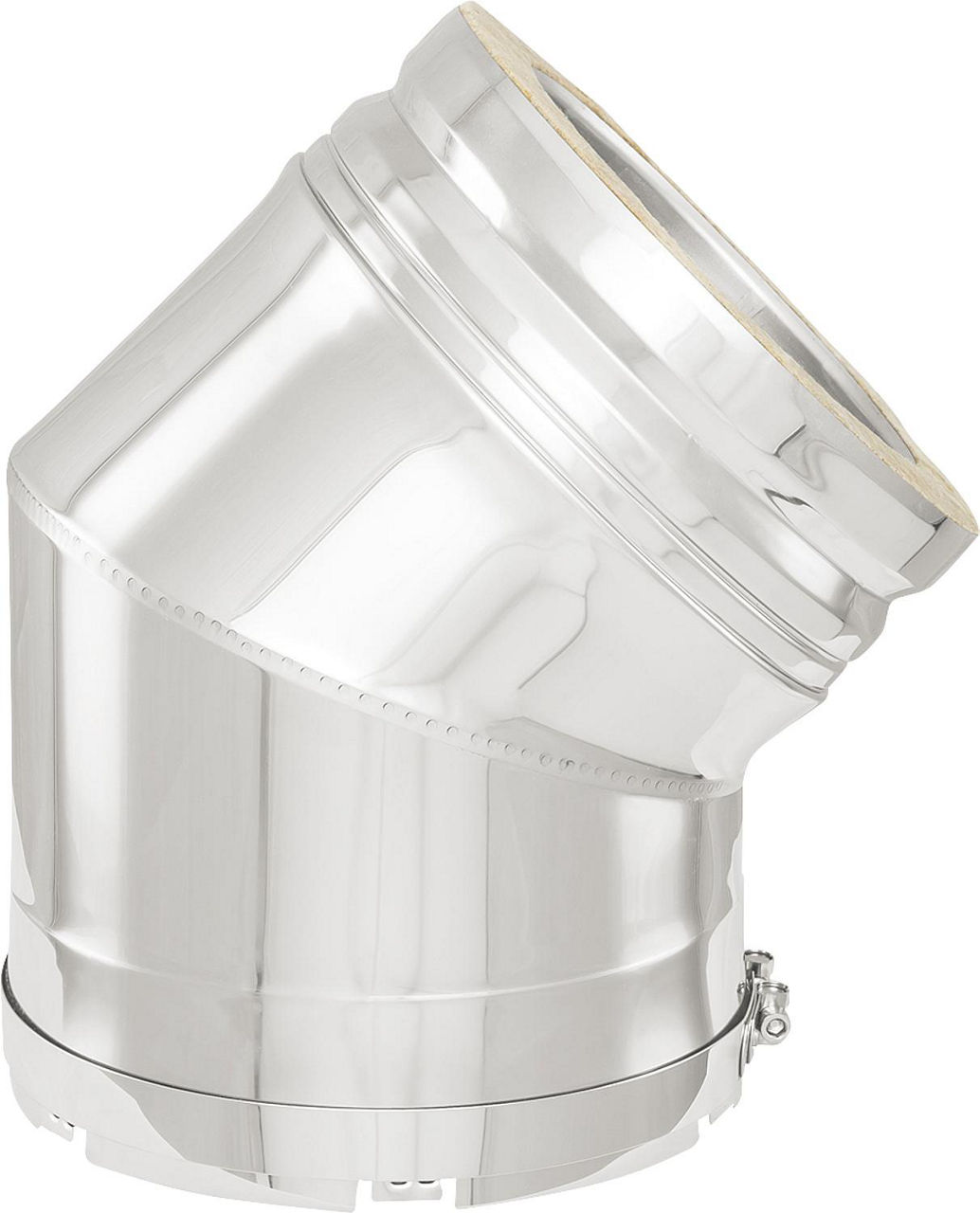 Doppelwandiges Abgassystem Bogen 45°- DN 150 incl.Klemmband für Unterdruckbetrieb