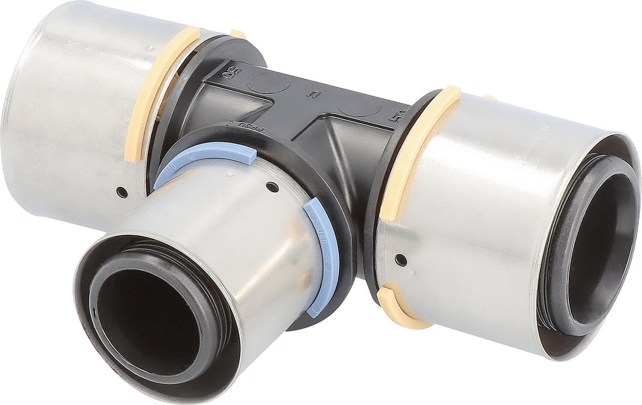 Uponor S-Press Verbund T-Stück reduziert PPSU Ø75mm-Ø32mm-Ø75mm Uponor S-Press Verbund T-Stück reduziert PPSU Ø75mm-Ø32mm-Ø75mm