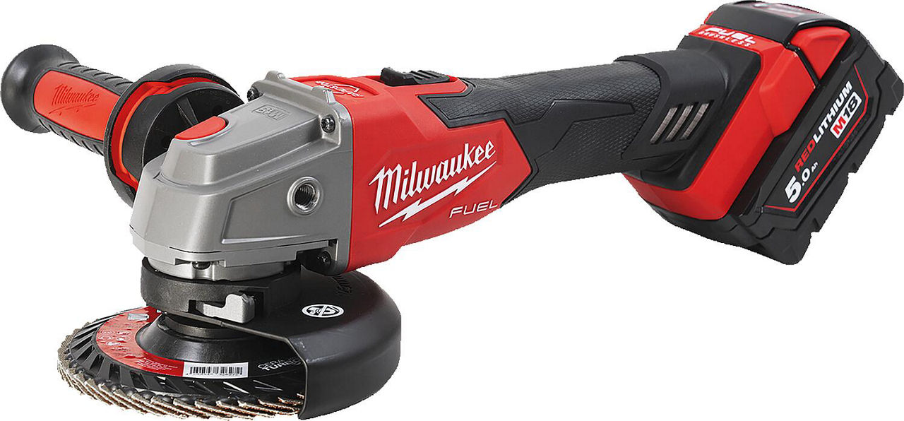 Akku-Winkelschleifer Milwaukee M18FSAG125XB-502X, 18V mit 2x 5,0 Ah Akkus und Ladegerät Akku-Winkelschleifer Milwaukee M18FSAG125XB-502X, 18V mit 2x 5,0 Ah Akkus und Ladegerät