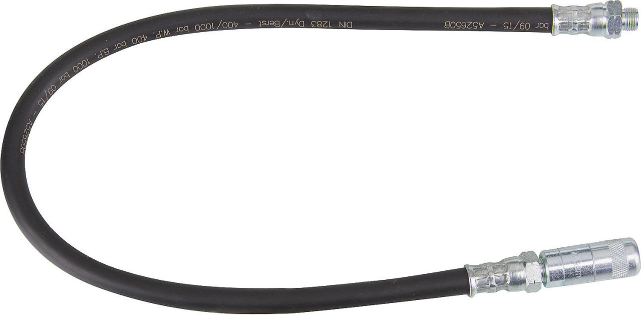 Hochdruck-Gummi-Panzerschläuche 400 bar mit 4-Backen-Hydraulikmundstück R 1/8", 500 mm lang Hochdruck-Gummi-Panzerschläuche 400 bar mit 4-Backen-Hydraulikmundstück R 1/8", 500 mm lang