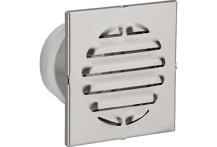 Wetterschutzgitter mit Stutzen V2A, Ø 100 mm, Länge: 100 mm Außenmaß: 150 x 150 mm eckig Wetterschutzgitter mit Stutzen V2A, Ø 100 mm, Länge: 100 mm Außenmaß: 150 x 150 mm eckig