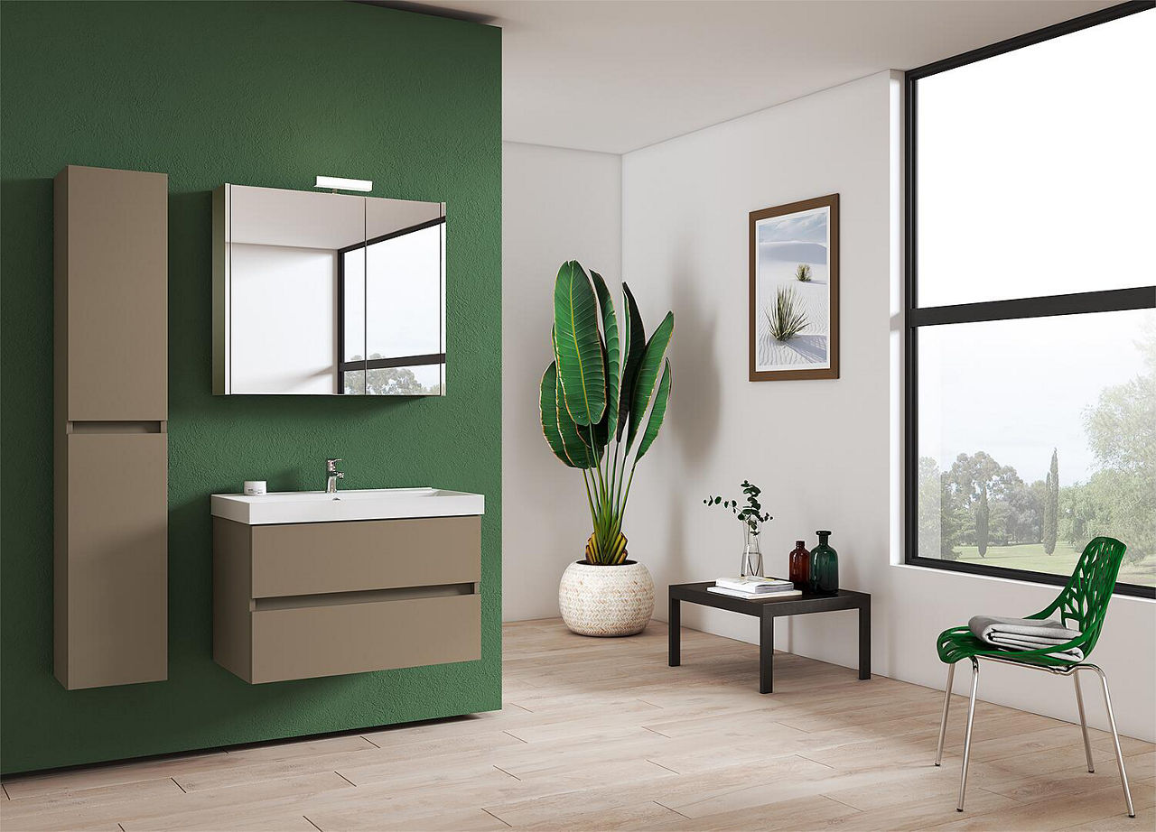 Badmöbel-Set Kora 2.0 sandbraun matt lackiert 2 Auszüge Breite 805 mm