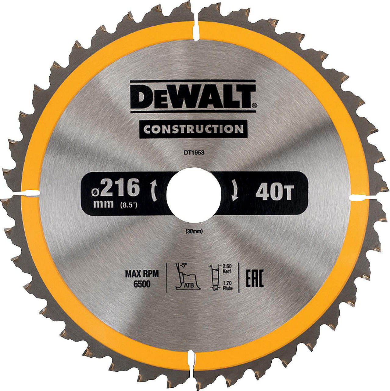 Kreissägeblatt Ø 216x30mm mit 40 Wechselzähnen, passend zu DeWalt DWS773 Kreissägeblatt Ø 216x30mm mit 40 Wechselzähnen, passend zu DeWalt DWS773