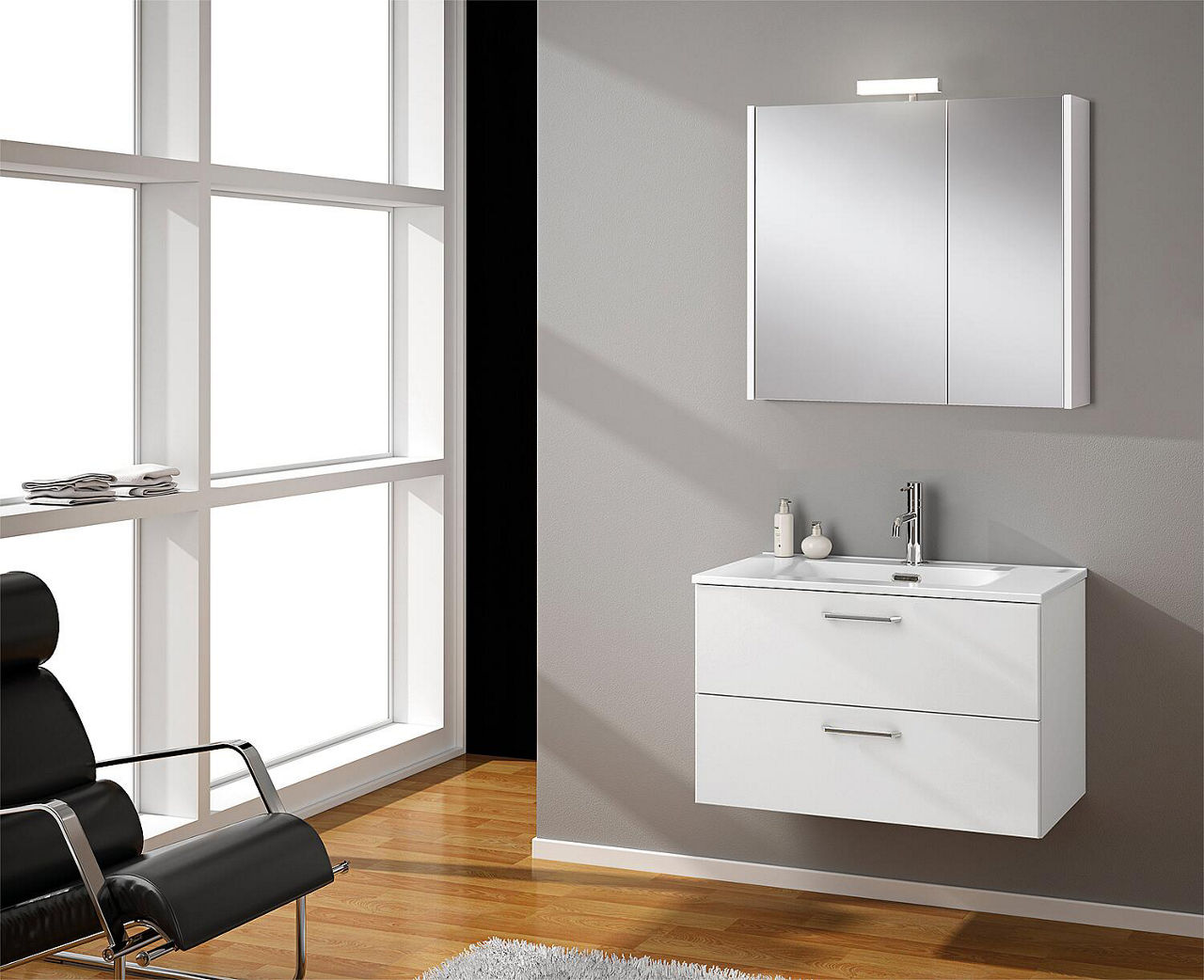 Badmöbel-Set NOA weiß Hochglanz lackiert 2 Auszüge Breite 805x515x470 mm