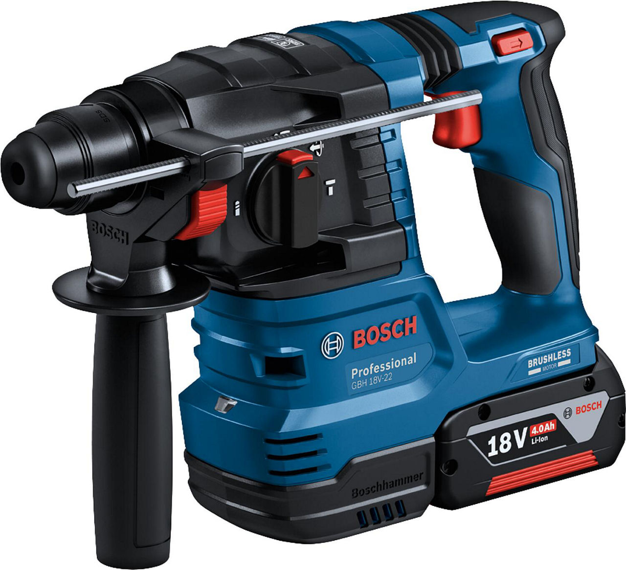 Akku-Bohr- und Meißelhammer Bosch GBH 18V-22 mit 2x 4,0 Ah Akkus und Ladegerät