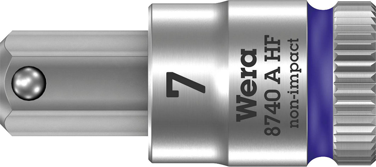 Innensechskant-Steckschlüsseleinsatz Wera 8740 A HF Bitnuss mit 1/4"-Antrieb, metrisch, kurz, mit Haltefunktion, SW 7,0 x 28 mm