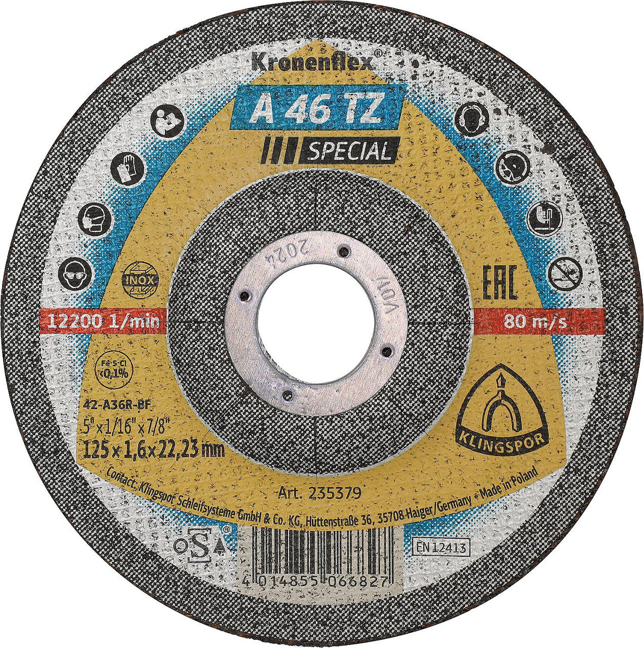 Trennscheibe KLINGSPOR A 46 TZ SPECIAL gekröpft 125 x 1,6 x 22,23 mm Trennscheibe KLINGSPOR A 46 TZ SPECIAL gekröpft 125 x 1,6 x 22,23 mm