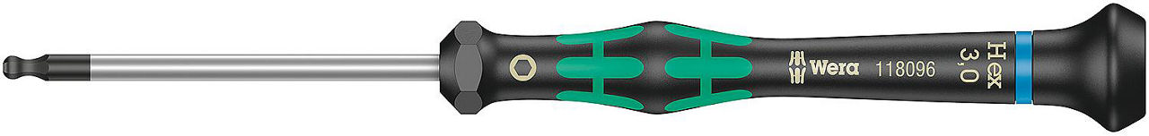 Feinmechanik-Innensechskant-Kugelkopf-Schraubendreher Wera 2052 Serie Kraftform Micro, Black Point-Spitze, SW 1,3 x 60mm Feinmechanik-Innensechskant-Kugelkopf-Schraubendreher Wera 2052 Serie Kraftform Micro, Black Point-Spitze, SW 1,3 x 60mm