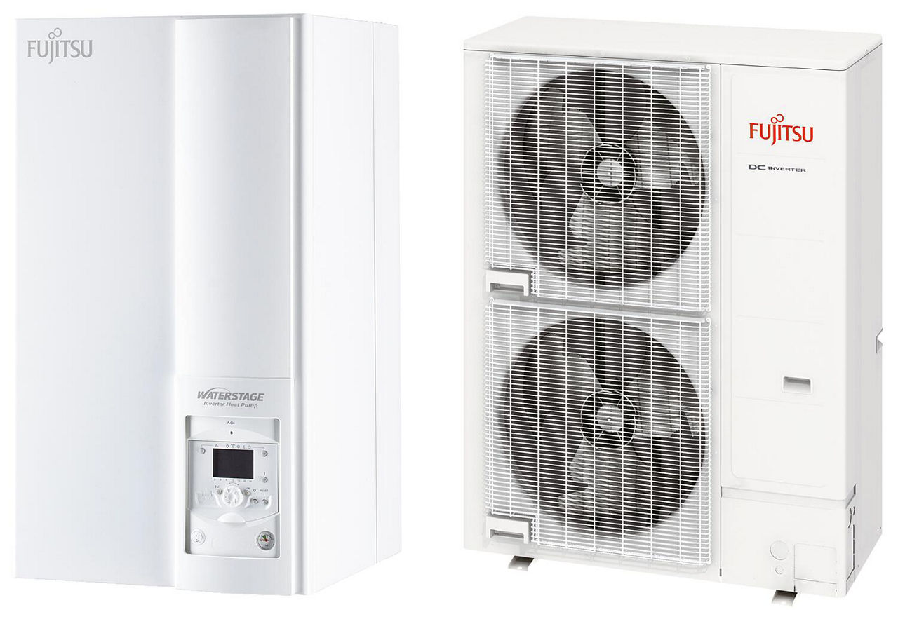 Splitt-Wärmepumpe Fujitsu Waterstage Super-Highpower (R 410A), 15 kW, Luft/Wasser WSYK170DJ9 / WOYK150LJL Splitt-Wärmepumpe Fujitsu Waterstage Super-Highpower (R 410A), 15 kW, Luft/Wasser WSYK170DJ9 / WOYK150LJL