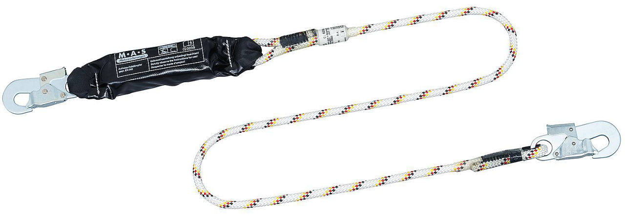 Bandfalldämpfer-Verbindungsmittel Typ 5, Kernmantelseil 2,0 m lang, bds. Haken MAS 52