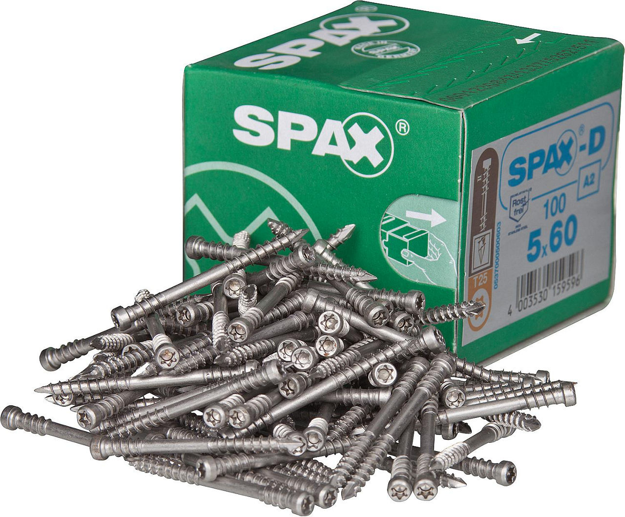 Zylinderkopfschraube SPAX® Edelstahl A2 Fixiergewinde T-STAR Plus Ø 5,0 x 60 mm, VPE 100 Stück Zylinderkopfschraube SPAX® Edelstahl A2 Fixiergewinde T-STAR Plus Ø 5,0 x 60 mm, VPE 100 Stück
