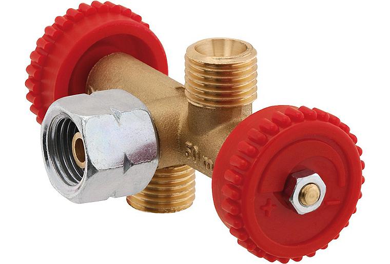 2-fach Abzweigventil G 1/4" LH-ÜM x (2x) G 1/4" LH-KN 2-fach Abzweigventil G 1/4" LH-ÜM x (2x) G 1/4" LH-KN
