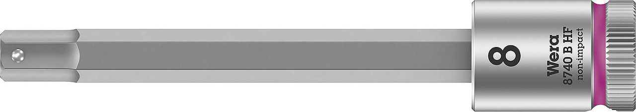 Innensechskant-Steckschlüsseleinsatz Wera 8740 B HF Bitnuss mit 3/8"-Antrieb, metrisch, lang, mit Haltefunktion, SW 8,0 x 100 mm