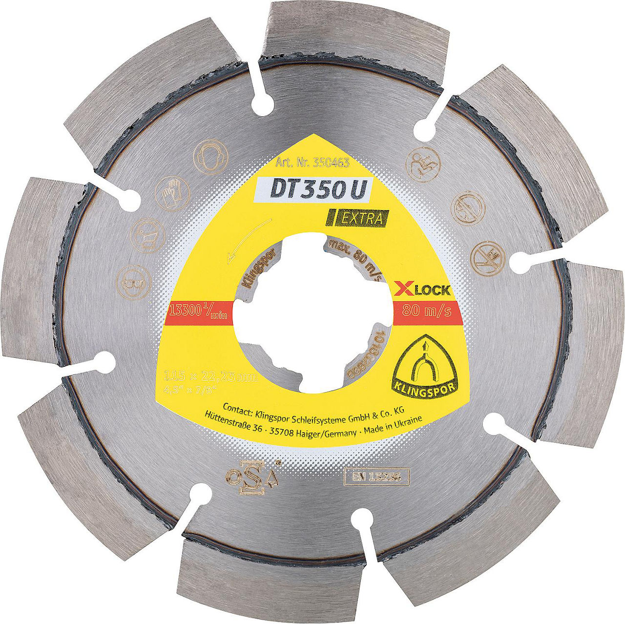 Diamant-Trennscheibe KLINGSPOR DT 350 U EXTRA X-LOCK 115 x 22,23 mm Standardverzahnung 8 Segmente Diamant-Trennscheibe KLINGSPOR DT 350 U EXTRA X-LOCK 115 x 22,23 mm Standardverzahnung 8 Segmente