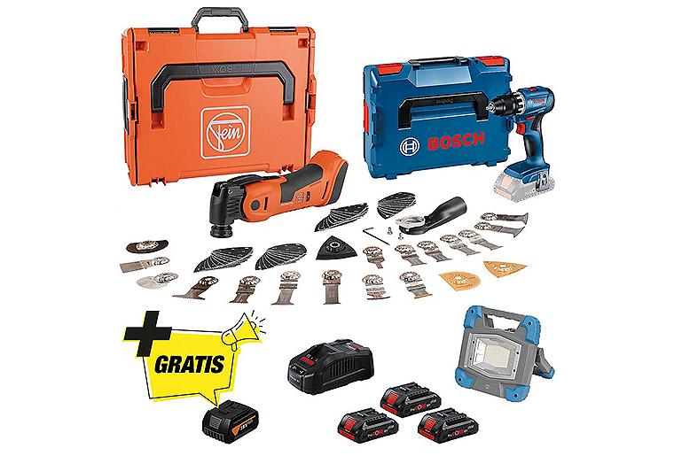 Akku-Maschinen-Set AMPShare 18 V mit gratis Ersatzakku 18 V 4,0 Ah Akku-Maschinen-Set AMPShare 18 V mit gratis Ersatzakku 18 V 4,0 Ah