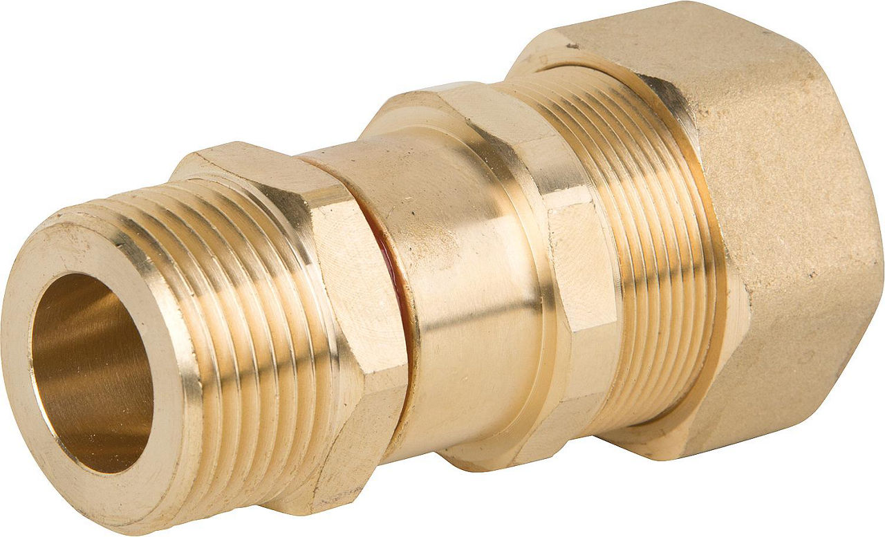 Verschraubung für Spiralrohr DN32x1"AG-Flachdichtend,Messing, mit Graphitdichtung Verschraubung für Spiralrohr DN32x1"AG-Flachdichtend,Messing, mit Graphitdichtung