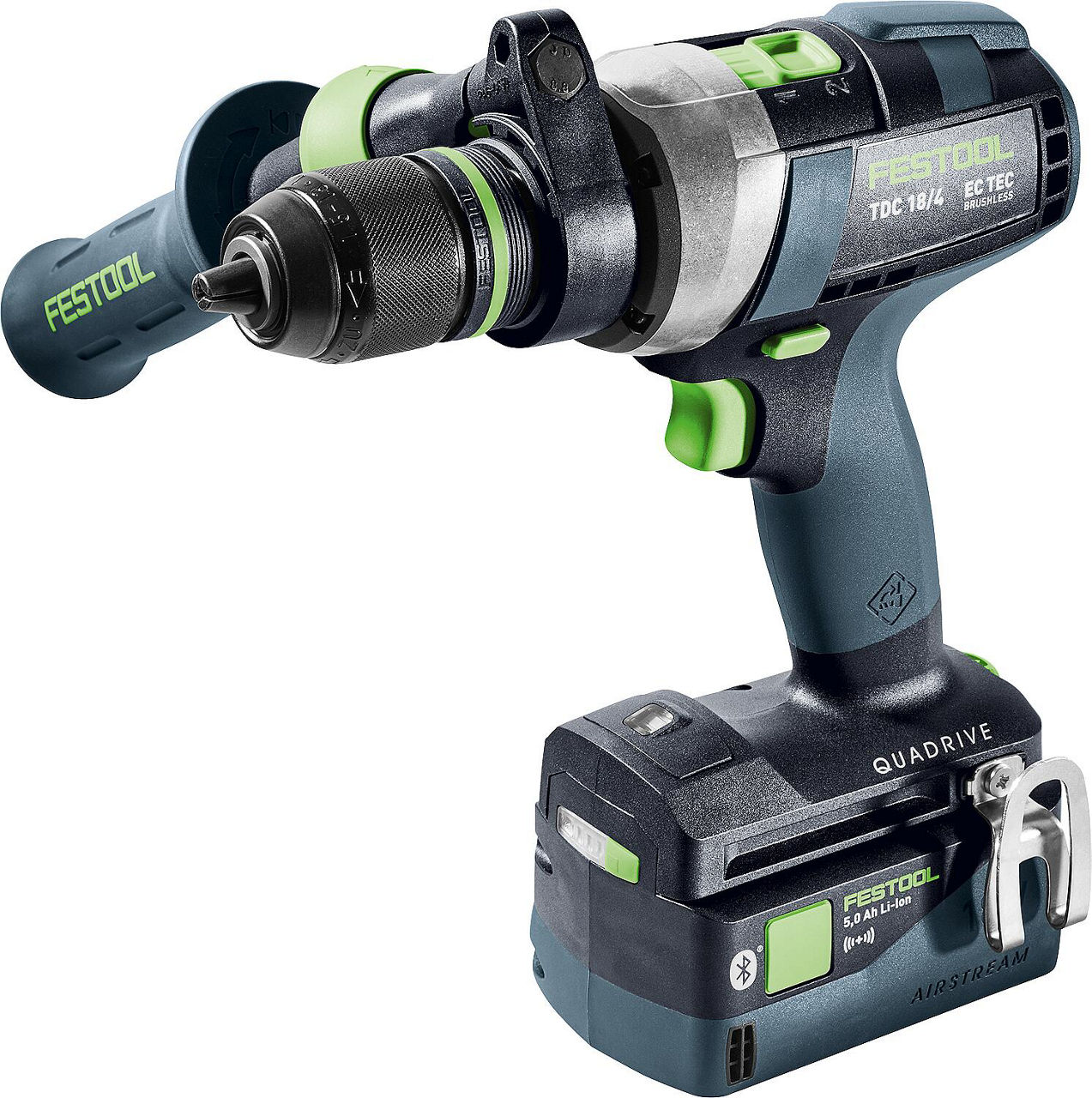 Akku-Bohrschrauber Festool 18 V TDC 18/4 5,0/4,0 I-Plus QUADRIVE mit 1x 4 Ah und 1x 5 Ah Akkus und Ladegerät mit Transportkoffer