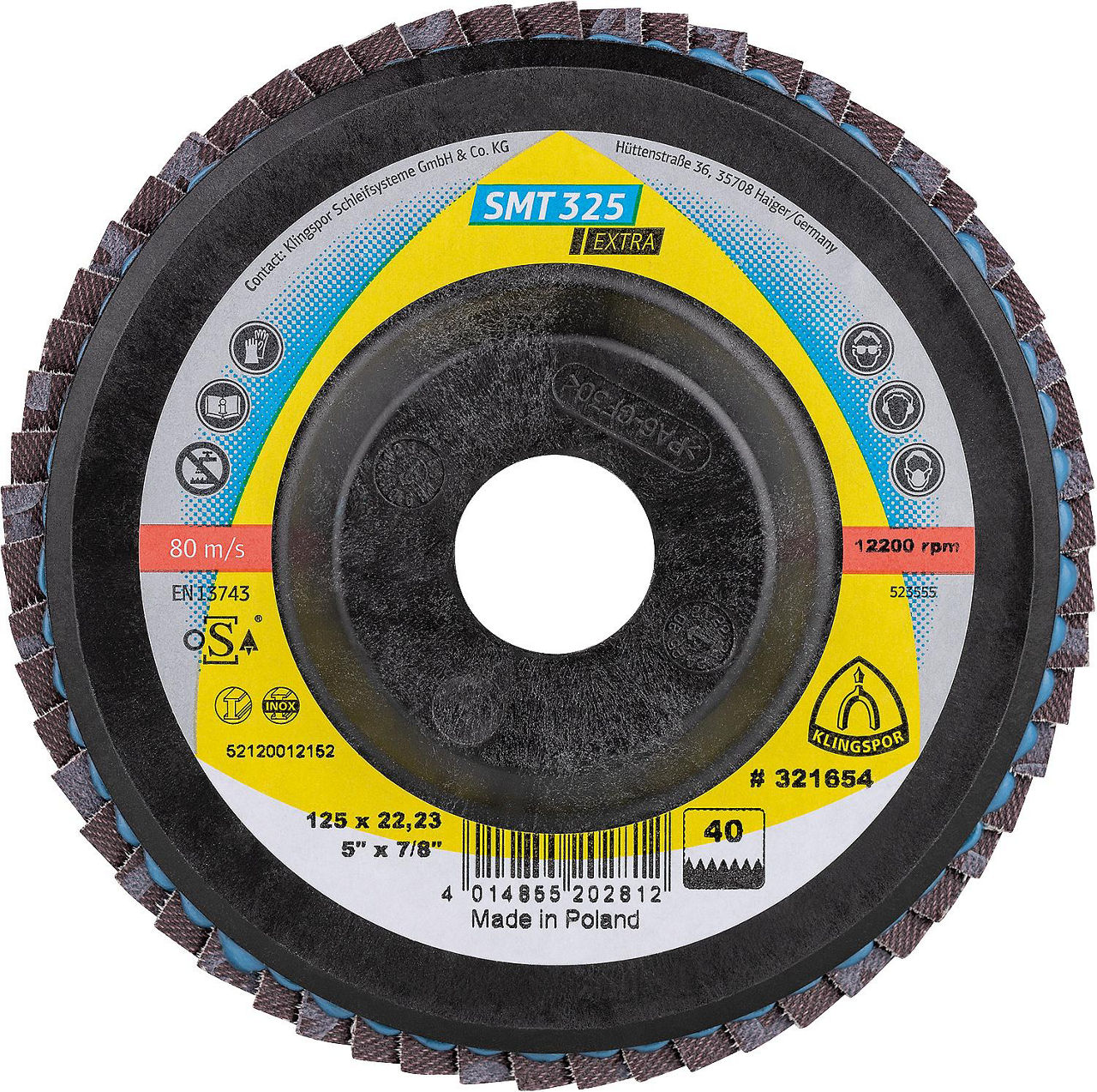 Lamellenschleifteller KLINGSPOR K40, 115 x 22,23 mm gerade
