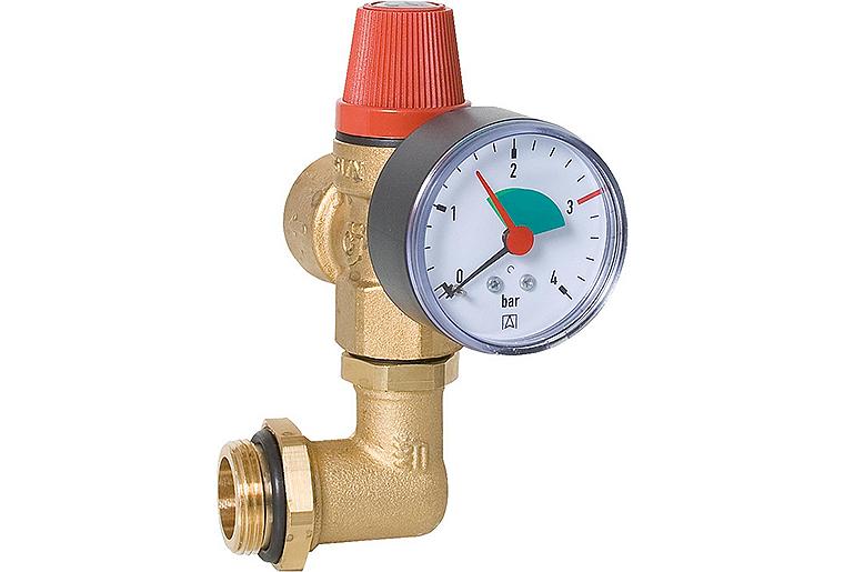 Sicherheitsset zur Montage an Verteiler 3 bar bis 50kW, Manometer 0-4 bar Sicherheitsset zur Montage an Verteiler 3 bar bis 50kW, Manometer 0-4 bar