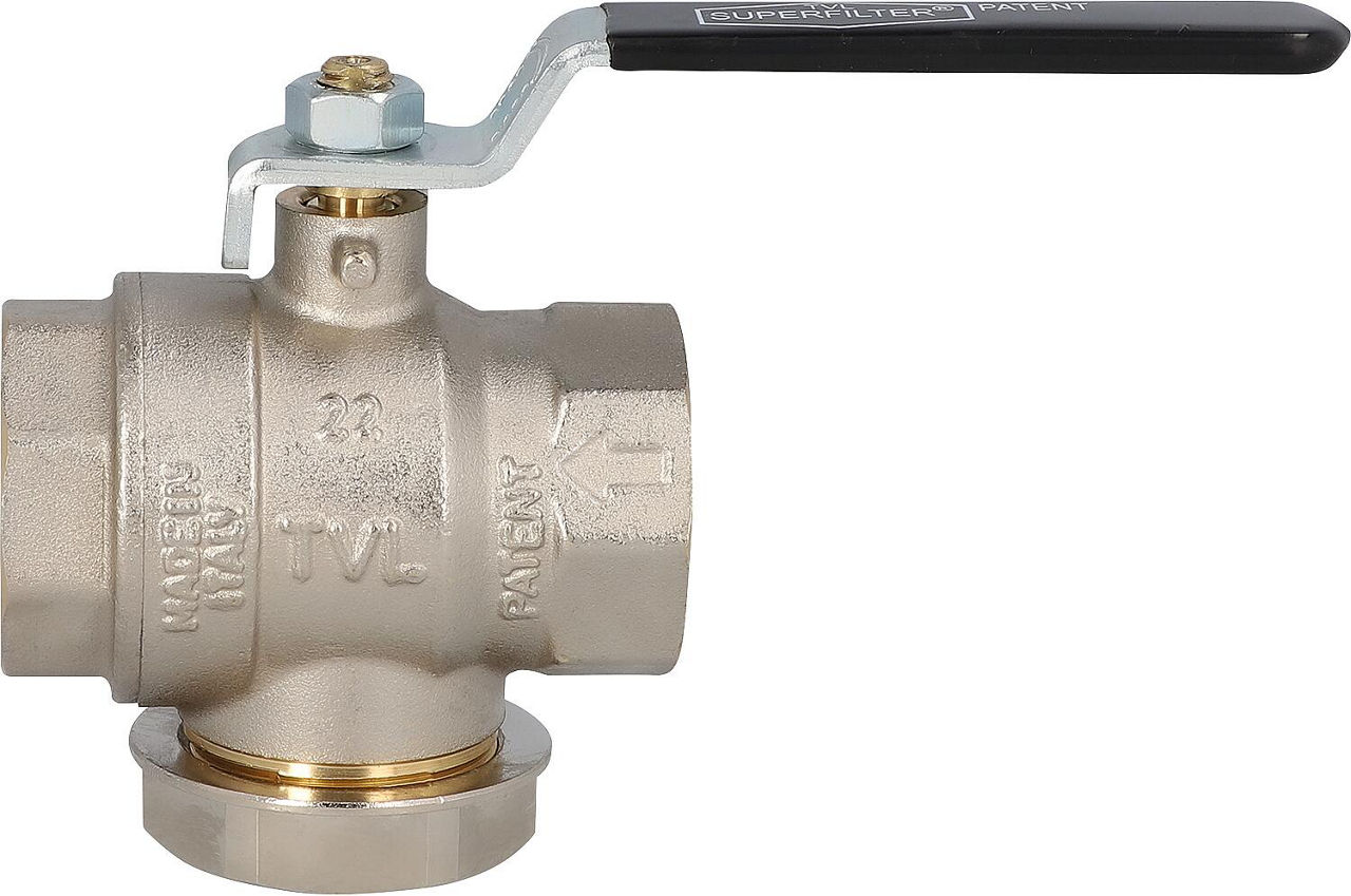 Superfilter Kugelhahn DN40 (1 1/2") mit Filter und Magnet, Stahlhebel Schwarz Superfilter Kugelhahn DN40 (1 1/2") mit Filter und Magnet, Stahlhebel Schwarz