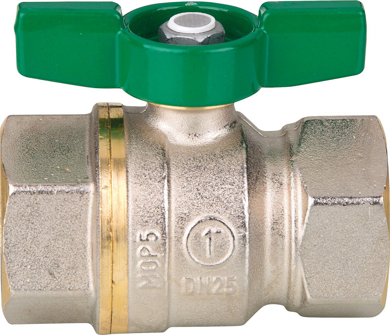 Trinkwasser-Kugelhahn R951W Dado, DN25 (1") IG Messing vernickelt / Flügelgriff Trinkwasser-Kugelhahn R951W Dado, DN25 (1") IG Messing vernickelt / Flügelgriff
