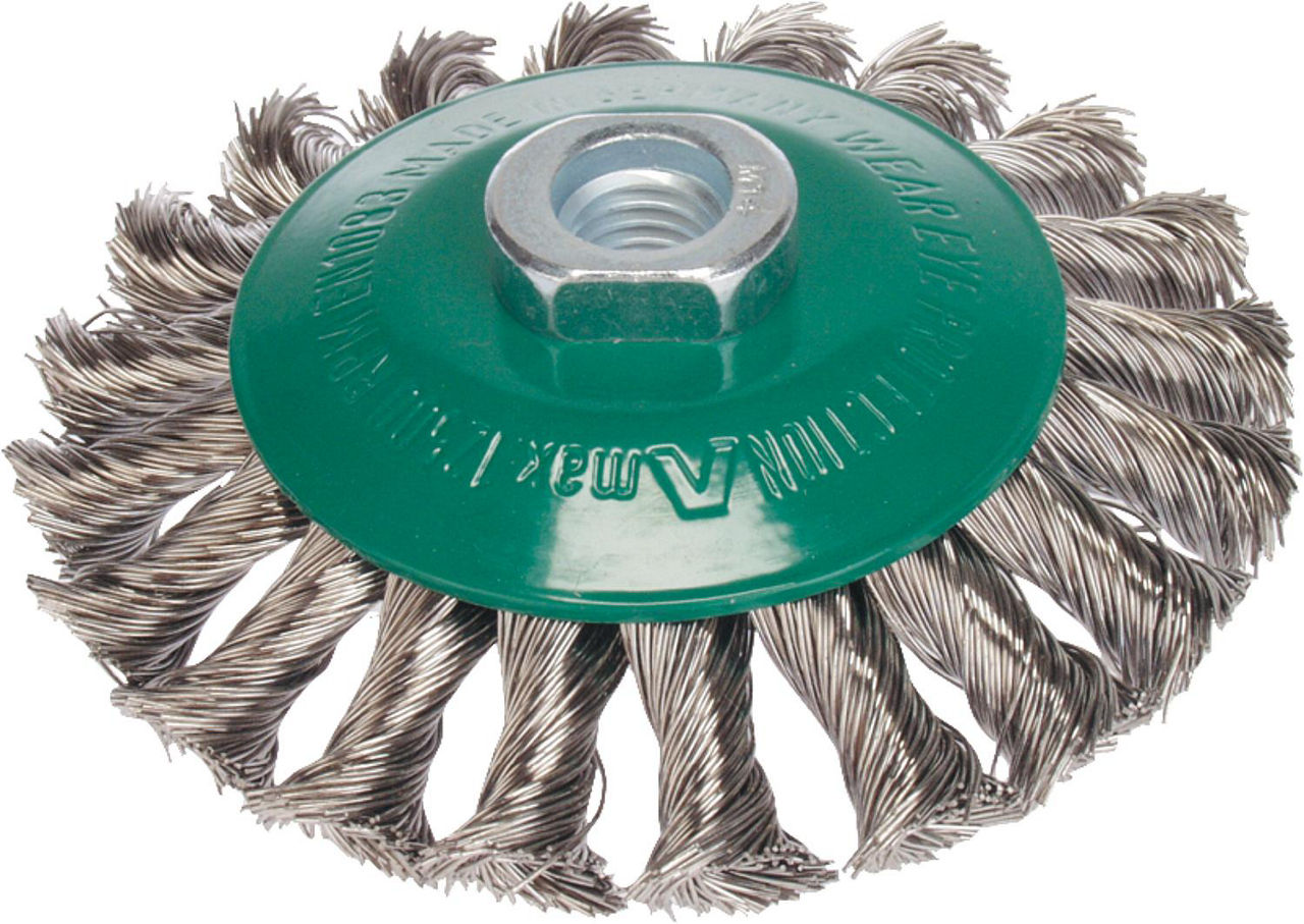 Kegelbürste gezopft Edelstahldraht 0,50 mm 100 mm x M 14 x 2,0 Kegelbürste gezopft Edelstahldraht 0,50 mm 100 mm x M 14 x 2,0