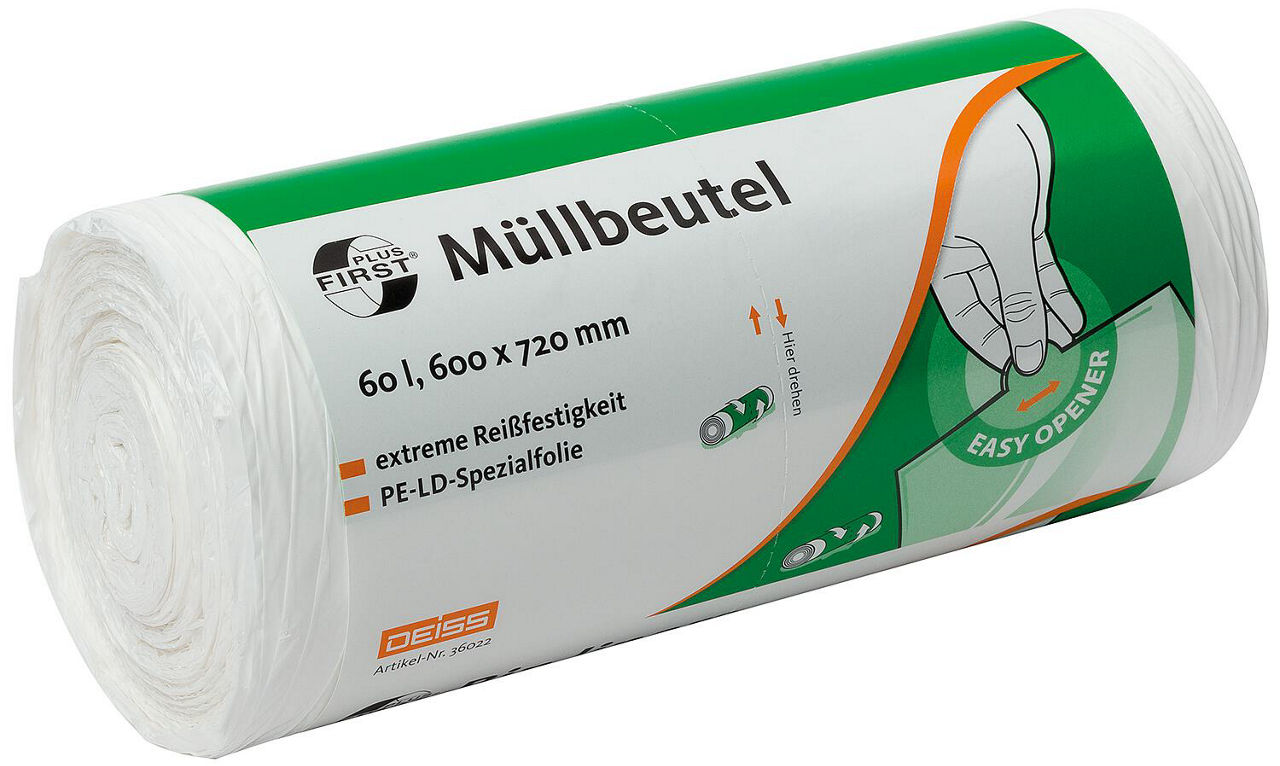 FIRST PLUS ® - Müllbeutel aus LDPE, 1A-Material, 60 l, VPE 50 Stück FIRST PLUS ® - Müllbeutel aus LDPE, 1A-Material, 60 l, VPE 50 Stück