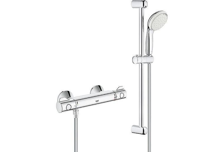 Brausethermostat-Set Grohe Grohtherm 800 mit Brausestange 600 mm Handbrause Ø 100 mm und Brauseschlauch chrom