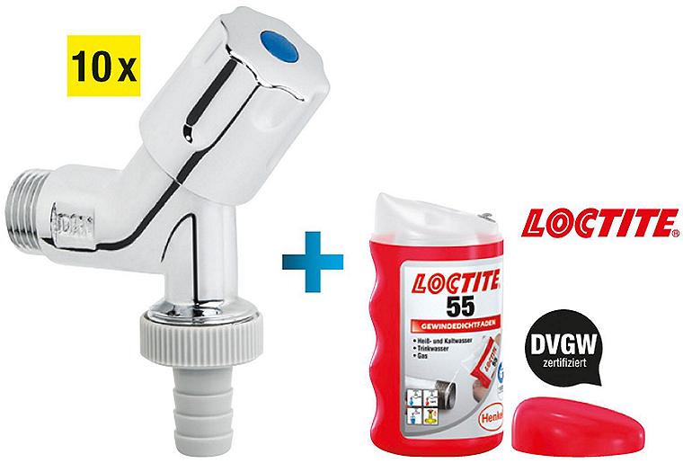 Aktionsset Geräte-Anschluss-Ventil 1/2" + Gratis Gewindedichtfaden Loctite 55 Aktionsset Geräte-Anschluss-Ventil 1/2" + Gratis Gewindedichtfaden Loctite 55