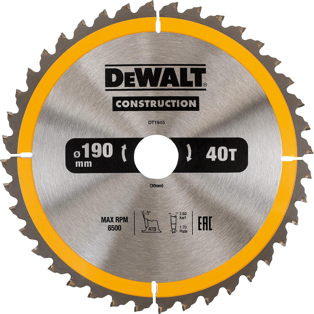 Kreissägeblatt Ø 190 x 30 mm mit 40 Wechselzähnen, passend zu DeWalt DWE575K Kreissägeblatt Ø 190 x 30 mm mit 40 Wechselzähnen, passend zu DeWalt DWE575K
