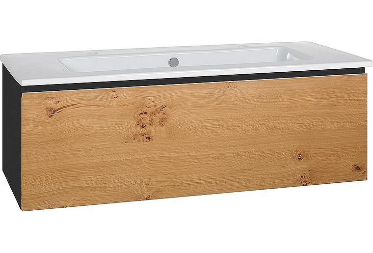 WTU + Keramik-WT ELA Korpus schwarz smt-Front Eiche Furnier hell,1210x420x510 mm WTU + Keramik-WT ELA Korpus schwarz smt-Front Eiche Furnier hell,1210x420x510 mm