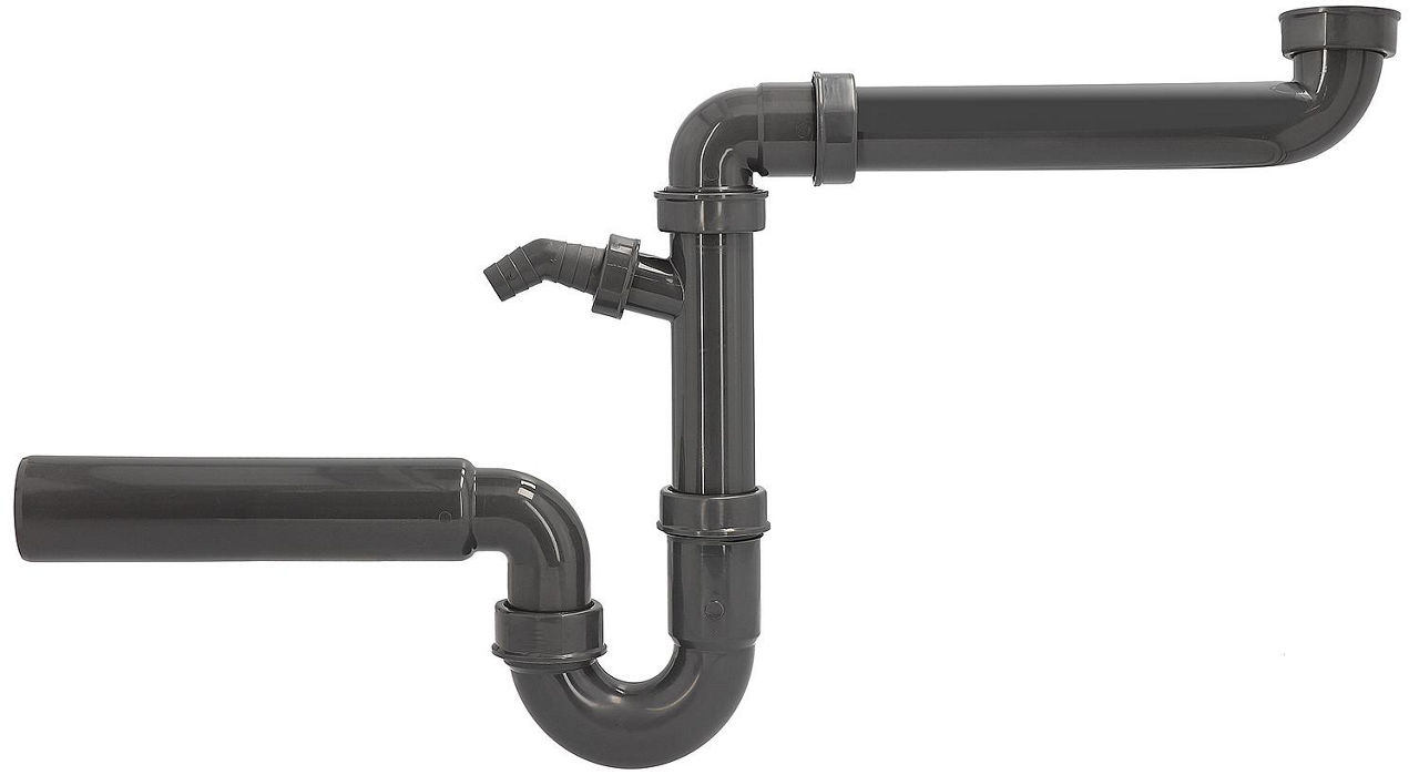 Raumsparsiphon 1 1/2",DN 40 mit Schlauchverschraubung "ohne Rosette" aus Rezyklat Raumsparsiphon 1 1/2",DN 40 mit Schlauchverschraubung "ohne Rosette" aus Rezyklat