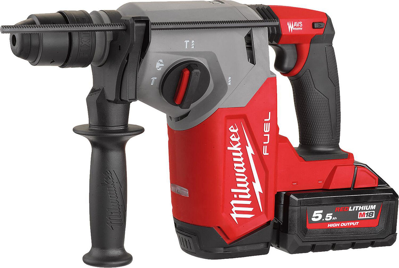 Akku- Bohr- und Meißelhammer Milwaukee M18FHX-552X, 18V mit 2x 5,5 Ah Akkus und Ladegerät