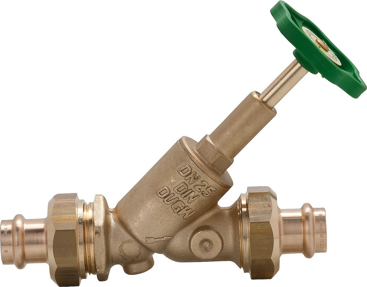 Freistromventil mit Pressverschraubung V-Kontur DN 25/28mm steigende Spindel Freistromventil mit Pressverschraubung V-Kontur DN 25/28mm steigende Spindel
