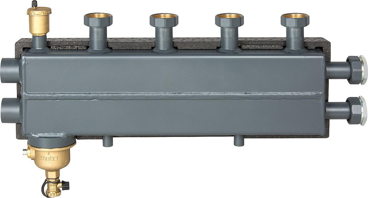 Kombiverteiler DN 25, 2+1 HK mit Magnetschlammabscheider und Entlüfter
