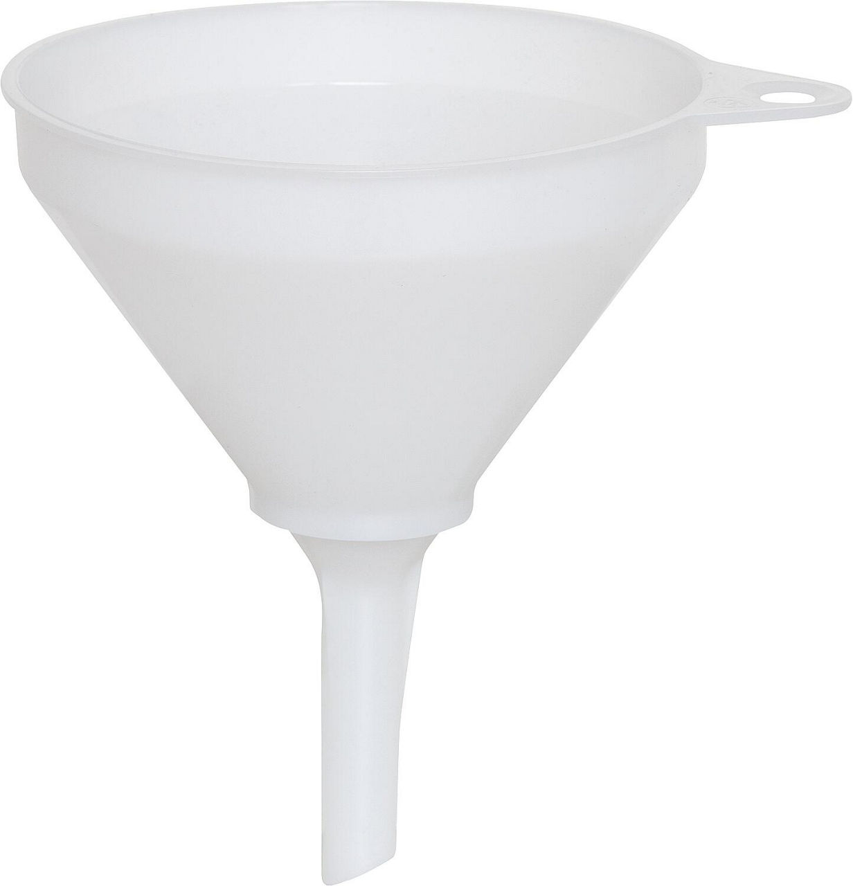 Trichter HD-PE 168 mm mit Öse, Überlaufrand und Sieb, naturfarben Trichter HD-PE 168 mm mit Öse, Überlaufrand und Sieb, naturfarben