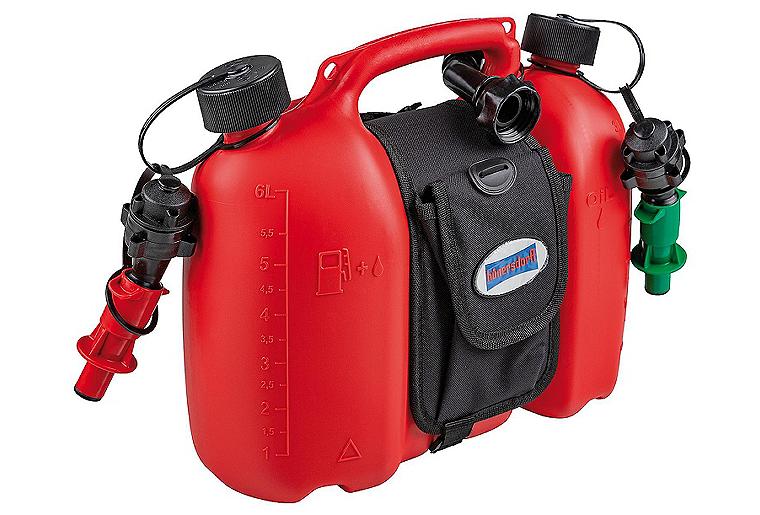 Doppelkanister Profi Kunststoff, 6+3,5l, rot mit Satteltasche, 805062