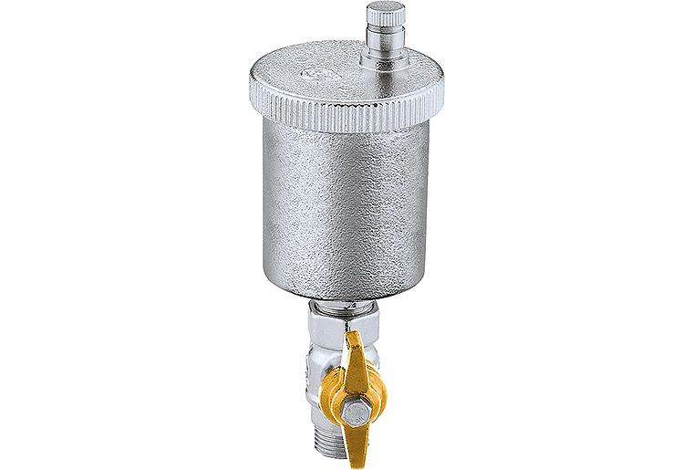 Solar-Schnellentlüfter Typ 250, DN10(3/8") AG mit Absperrkugelhahn, Messing verchromt Solar-Schnellentlüfter Typ 250, DN10(3/8") AG mit Absperrkugelhahn, Messing verchromt