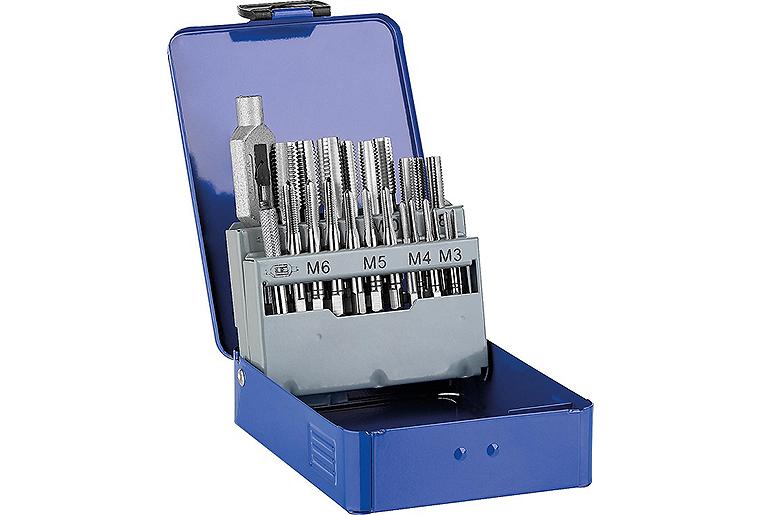 Handgewindebohrersatz mit Gewindebohrern M 3 - M 12 in Stahlblechkassette Handgewindebohrersatz mit Gewindebohrern M 3 - M 12 in Stahlblechkassette